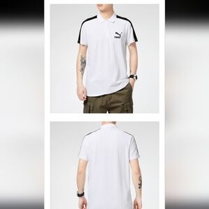 Puma Men's White and Black Short Sleeve Polo